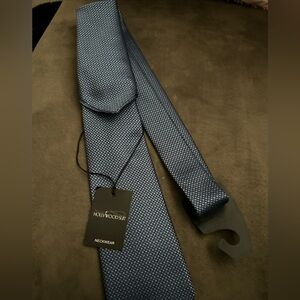 Hollywood Suits Tie And Handkerchief Set Deep Blue Circular Pattern New